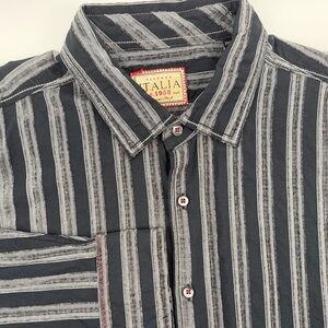 Vintage Italina Men's XXL Black and Gray Striped Casual Shirt